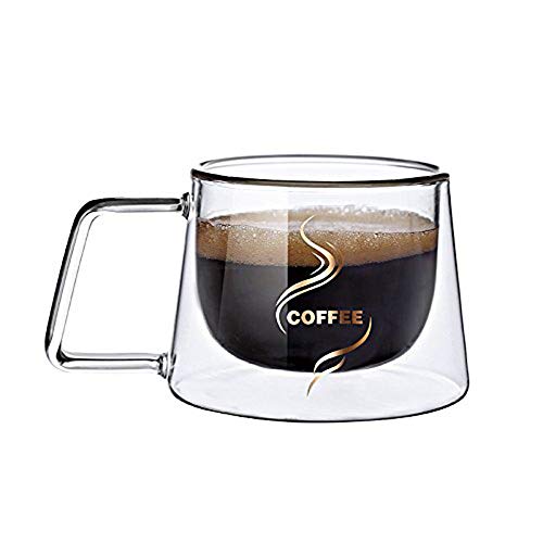 FGF-EU tazas de vidrio de doble pared, cuchara de borosilicato alto, taza de café, doble uso, resistente al calor, aislante, vaso de agua fría para té, café, uso diario y oficinas