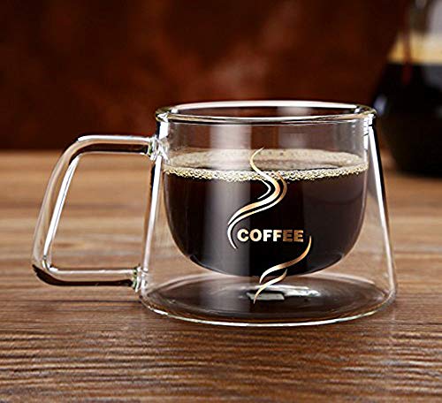 FGF-EU tazas de vidrio de doble pared, cuchara de borosilicato alto, taza de café, doble uso, resistente al calor, aislante, vaso de agua fría para té, café, uso diario y oficinas