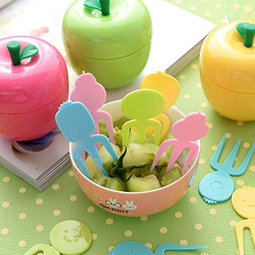 FGHOMEYWXC Paquete de 10 Frutas Caja de Manzana marcada con Frutas Humanoide Smiley Fruit Fork - Tenedor de Fruta con Forma de Manzana Verde