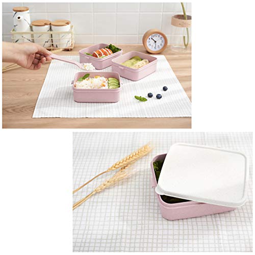 Fiambrera de 3 capas,Bento Box Sostenible,microondas y lavavajillas lunch box,Bento Box para Niños,Fambrera Infantil,Caja de Almuerzo de Plástico,Fiambreras Bento (Rosa)