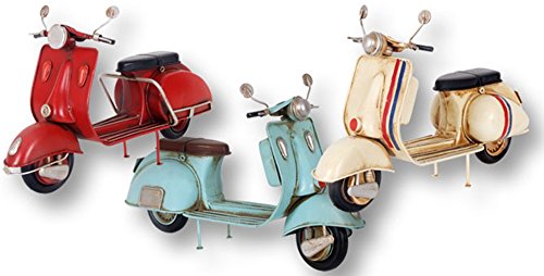 Figura Metal Motocicleta RETRO VINTAGE estilo Vespa. 3 modelos: Rojo, Azul claro y Beige. Dakota. 1 unidad.