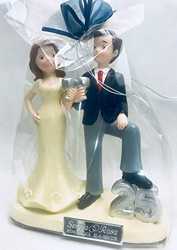 Figura pastel bodas de plata 25 aniversario GRABADA/figuras PERSONALIZADAS copas para tarta baratas