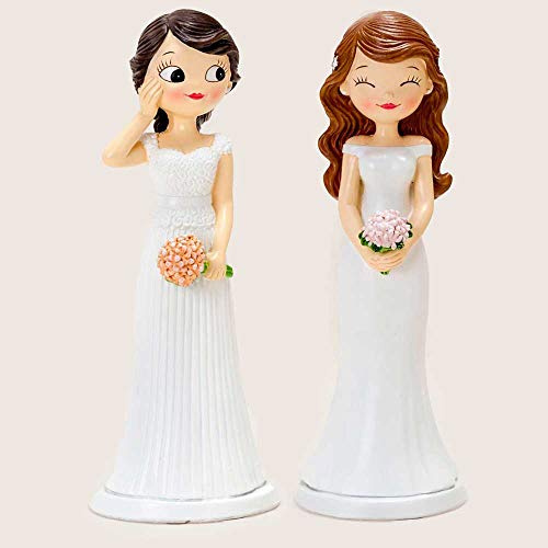 Figuras para Tarta de Boda de Chicas, Novias con Ramos de Flores. Recuerdo para Pastel de Boda.