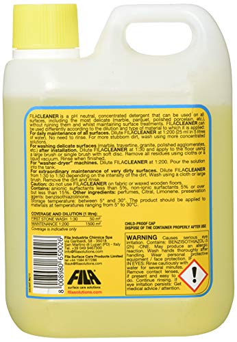 FILA Soluciones de cuidado de superficies, detergente neutro concentrado (mármol, piedra, azulejos de porcelana, azulejos de cerámica, terracota, madera y laminados, 1 litro