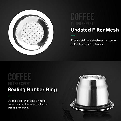 Filtros Cápsulas Café Recargable Rellenables Reutilizable para Cafetera Nespresso Cápsula rellenable de Acero Inoxidable Crema Rica Incluye Cuchara y Cepillo