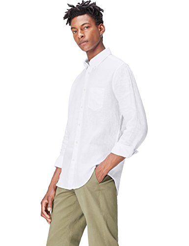 find. Regular fit Linen Shirt Camisa, Blanco (White), 4X-Large