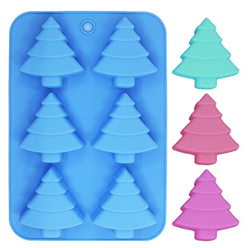 FineGood Pack de 3 moldes de Silicona, Formas de árboles de Navidad, Calcetines y Campanas, Bandejas para Hornear para Pasteles navideños, Caramelos, Bombones, Jalea, jabón - Verde, Azul, Rojo