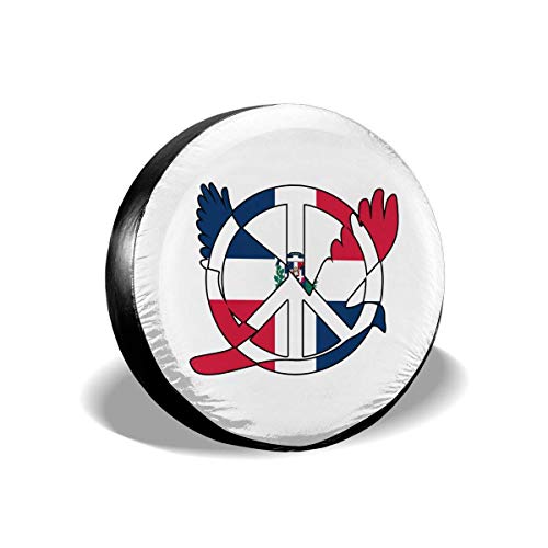 fingww Wheel Cover República Dominicana Bandera Signo De La Paz Símbolo Resistente A La Intemperie Diámetro Universal del Neumático Rueda Cubierta del Neumático Impresión Duradera Colori 16in/76~79cm