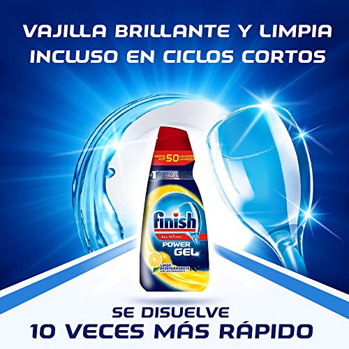 Finish All in 1 Max Power Gel Limón Desengrasante Detergente Gel para el Lavavajillas, 2 unidades - 100 lavados