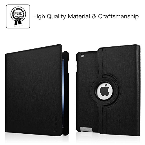 Fintie Funda Giratoria para iPad 4/3/2 - Rotación de 360 Grados Carcasa con Función de Soporte y Auto-Reposo/Activación, Negro