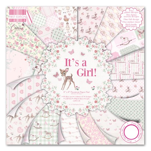 First Edition It's a Girl - Bloc de 48 Hojas de Papel para Manualidades (20,3 x 20,3 cm)