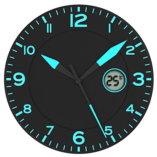 FISHTEC ® Alba Reloj de Pared Negro/Azul * Con Temperatura