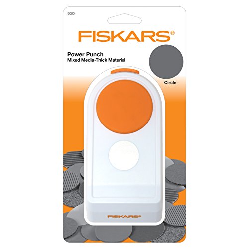 Fiskars Perforadora de Figuras, Círculo, Ø 3,8 cm, Para diestros y zurdos, Acero de calidad/Plástico, Blanco/Naranja, Power, L, 1020493