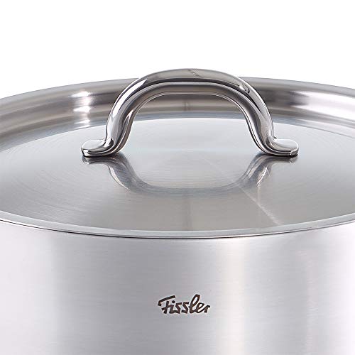 Fissler family line / Juego de ollas de acero inoxidable, compuesto por 4 piezas (3 ollas de cocción, 1 rustidera) con tapaderas, lavable en el lavavajillas y apto para inducción