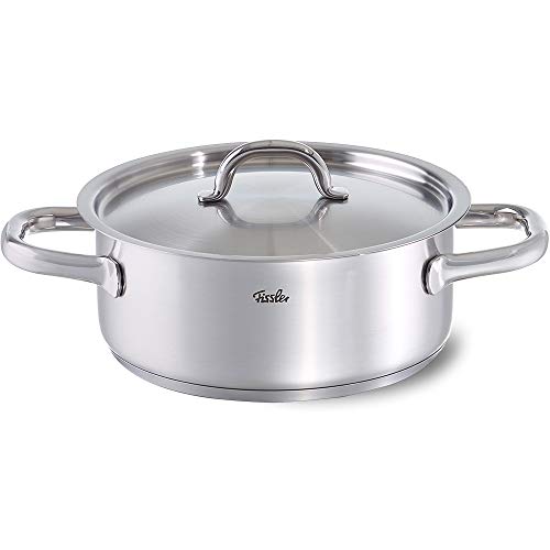 Fissler family line / Juego de ollas de acero inoxidable, compuesto por 4 piezas (3 ollas de cocción, 1 rustidera) con tapaderas, lavable en el lavavajillas y apto para inducción