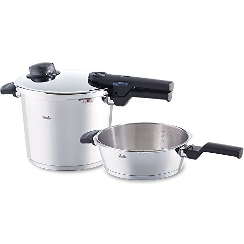 Fissler vitavit comfort / Juego de olla y sarten a presión (6 + 2,5 litros, 22 cm) de acero inoxidable, 2 niveles de cocción, apta para cocinas de inducción, gas, vitrocerámica y eléctricas