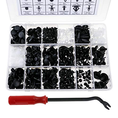 Fixget Caja de Herramientas Zexuan, 425 Unidades, Abrazaderas para Paneles de Puerta, Clips para fijación de Parachoques, Set para automóvil con Herramientas de extracción, 22,5 cm, Color Negro