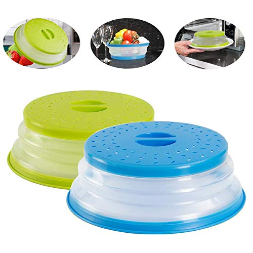 Fiyuer 2PCS Plegable Microondas Silicona Tapa Colador Plastico No Tóxico Para Alimentos