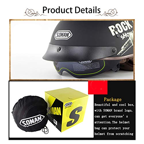 FIZZENN Modelo De Hombre Lobo del Crucero De Vespa Carcasa del Casco, De La Media Cara, Personalizado Entreabierta Casco Cafe Racer Bobber del Motorista Carcasa del Casco Cuatro Estaciones Cómodo,M