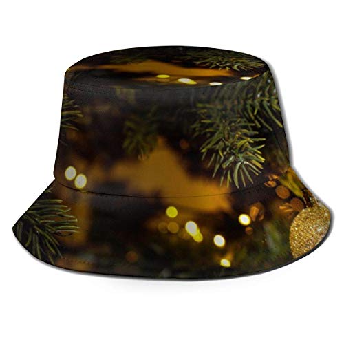 FJXXM Sombrero de Sol de Pesca con Bola Dorada de árbol de Navidad, Sombreros de Sol de Pesca de Moda Unisex para Pesca al Aire Libre