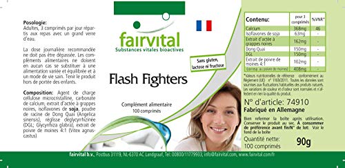 Flash Fighters - Isoflavonas de Soja + Agnus Castus + Dong Quai + Cimicifuga + DGL + Calcio - VEGANO - 100 Comprimidos - Calidad Alemana