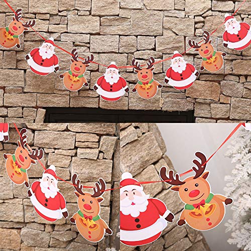 Fleymu Banderas Temáticas Navidad Papel Decoración Empavesado Colgante Banner Adornos Fiesta Oficina Calcetín Santa Claus Alces Navideño y Árbol Bandera Interiores Decor Chimenea Guirnalda (3 Piezas)