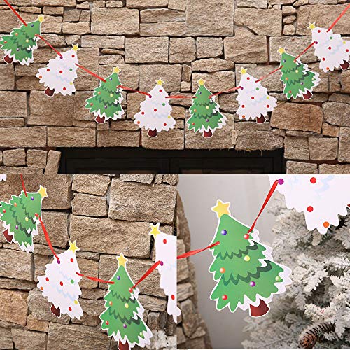 Fleymu Banderas Temáticas Navidad Papel Decoración Empavesado Colgante Banner Adornos Fiesta Oficina Calcetín Santa Claus Alces Navideño y Árbol Bandera Interiores Decor Chimenea Guirnalda (3 Piezas)