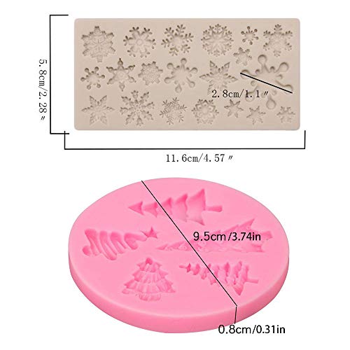 Fleymu DIY Silicona Navidad Molde Set Cocina Herramienta Horneado Pastel Fondant Bricolaje Mold Árbole Navidad Copo Nieve Molde para Pasteles Navideño, Caramelo, Bombon, Azúcar, Jalea, Jabón (2 Trozo)