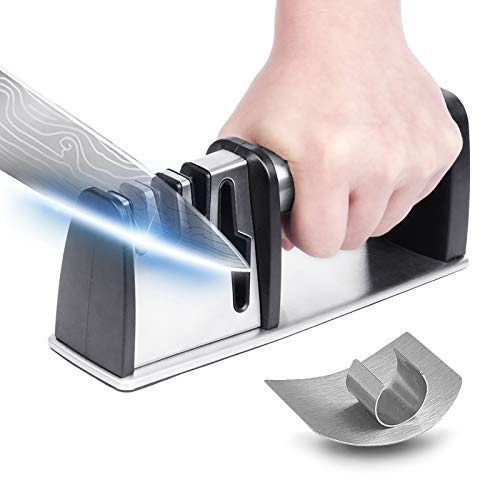 flintronic Afilador de Cuchillos, Afilador de Cuchillos Manual de 4 in 1, Base Antideslizante para Kinfe de Cocina, para Cuchillo Santoku, Cuchillo de Cocina, Tijeras (Incluye 1 Protector de Dedos)