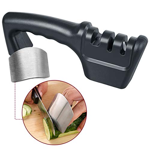 flintronic Afilador de Cuchillos con Abrebotellas, 4 en 1 Afilador de Cuchillos Manual de 3 Etapas, Erfecto para Cuchillo Cocinero, Cuchillo Santoku,Restaura tu Cuchillo Sin Filo para un Borde Afilado