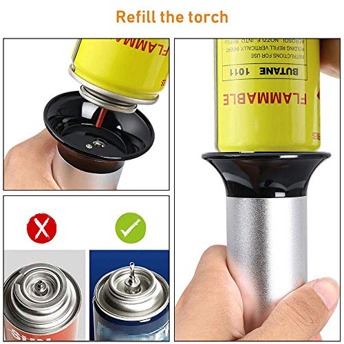 flintronic® Antorcha de Cocina, Antorcha de Butano Rellenable con Cierre de Seguridad, Llama Ajustable con 2 Cepillos de Silicona para Cocinar, Barbacoa, Pasteles, Soldadura (Gas Butano no Incluido)