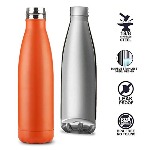 flintronic Botella Termica, 500ML Botella de Agua de Acero Inoxidable, Aislamiento de Vacío de Doble Pared, Botellas de Frío/Caliente Sin BPA & Eco Friendly, con 1 Portavasos y 1 Cepillo