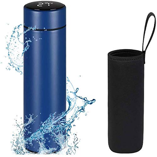 flintronic Taza de Viaje, Termo Taza 500ML Travel Mug, Frasco de Vacío de Acero Inoxidable, Pantalla LED Táctil Inteligente con Temperatura, Térmica de Doble Pared, Aislado al Vacío - Azul