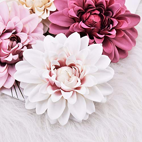 Flores artificiales de seda de Dalia blanca, rosas rojas para decoración de bodas, caja de regalo, álbumes de recortes, manualidades y flores falsas, granate, Size