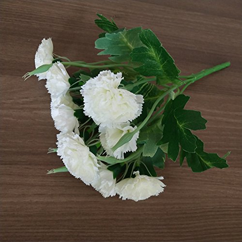 Flores Artificiales MZMing [4 piezas] Mejor Regalo 10 Flor Artificial de Clavel Flor de Seda Artificial Arbusto de Boda en Casa Decoración de Florero en Tumba - Blanco