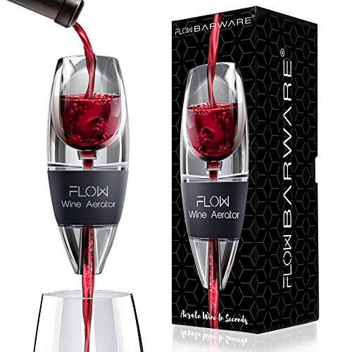 Flow - Aireador de vino con soporte, filtro de sedimentos y bolsa de almacenamiento. Set de regalo para los amantes del vino tinto de FLOW Barware