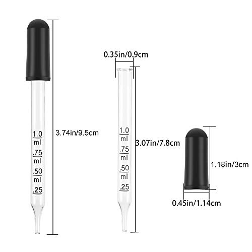 FOGAWA 20pz Pipetas Cuentagotas Cristal de 1ML Cuentagotas Pipeta de Transferencia con Línea de Graduación e Tapa de Silicona para Medicina Science Cocina Experimentos Pintura