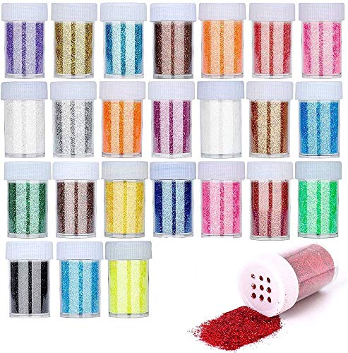 FOGAWA 24 Botes de Purpurina Manualidades Colores para Uñas con Tapa Perforada Purpurina de Glitter para Uñas 24 Colores Set de Brillantina en Polvo para Maquillaje y Decoración de Paple DIY