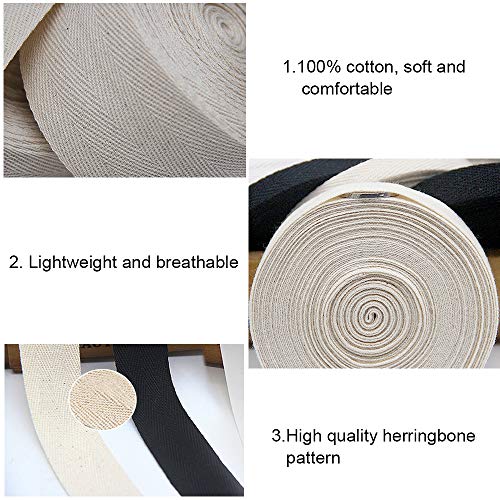 Fogawa Cinta de Algodon 25mm x 50m Espiga Cinta de Costura de Algodón para Coser Craft Delantal de Sarga para Manualidades Artesanal de Tela y Banderines Cinta al Sesgo Biege con Una Cinta Métrica