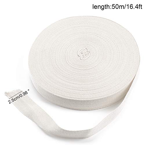 Fogawa Cinta de Algodon 25mm x 50m Espiga Cinta de Costura de Algodón para Coser Craft Delantal de Sarga para Manualidades Artesanal de Tela y Banderines Cinta al Sesgo Biege con Una Cinta Métrica