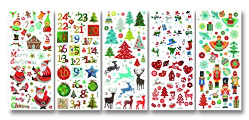 Folia 1412 – Purpurina – Pegatinas, diseño de Navidad, 10 x 23 cm, 5 Hojas, diseños, Colores Surtidos