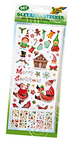 Folia 1412 – Purpurina – Pegatinas, diseño de Navidad, 10 x 23 cm, 5 Hojas, diseños, Colores Surtidos