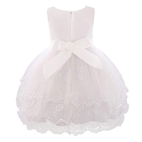 FONLAM Vestido de Bautizo Boda para Bebé Niña Vestido Princesa Fiesta Cumpleaños Bordado Ceremonia Bebé (Blanco, 6-12 Meses)