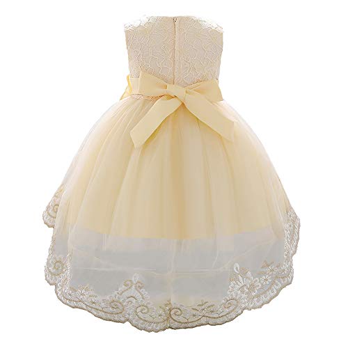 FONLAM Vestido de Princesa Bautizo para Bebé Niña Vestido Boda Fiesta Cumpleaños Encaje Ceremonia Bebé (Champañero, 12-24 Meses)