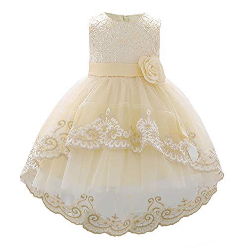 FONLAM Vestido de Princesa Bautizo para Bebé Niña Vestido Boda Fiesta Cumpleaños Encaje Ceremonia Bebé (Champañero, 12-24 Meses)