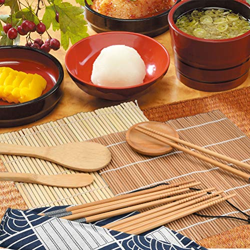 FOROREH Sushi Mat Set, Sushi Mat Bamboo Sushi para principiantes, DIY Bamboo Roll Mat Sushi Making, 2 Roll Mat, 5 pares de palillos, 1 almohadilla de arroz, 1 distribuidor de arroz, 1 plato de sushi