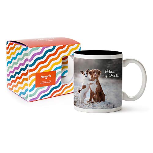 Fotoprix Tazas Personalizadas con Foto y Texto | Regalos Personalizados con Foto de Perros | Taza Personalizada con Nombre de Mascota | Taza de Color Negro