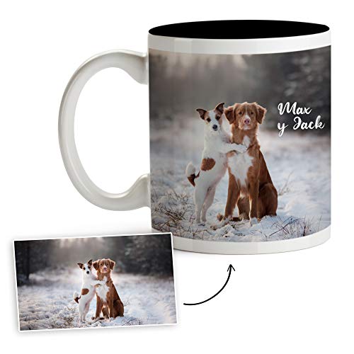 Fotoprix Tazas Personalizadas con Foto y Texto | Regalos Personalizados con Foto de Perros | Taza Personalizada con Nombre de Mascota | Taza de Color Negro