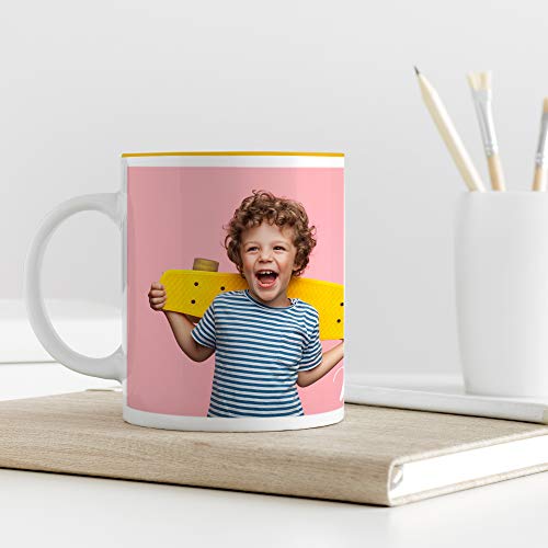 Fotoprix Tazas Personalizadas con Foto y Texto | Regalos Personalizados con Foto | Taza Personalizada con Nombre | Taza de Color Amarillo