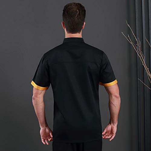 Freahap - Camiseta Camisa Cocina Chef Manga Corta para Verano Profesional Unisex, Uniforme de Chef de Moda, Chaqueta de Cocinero Camarero Negro XL